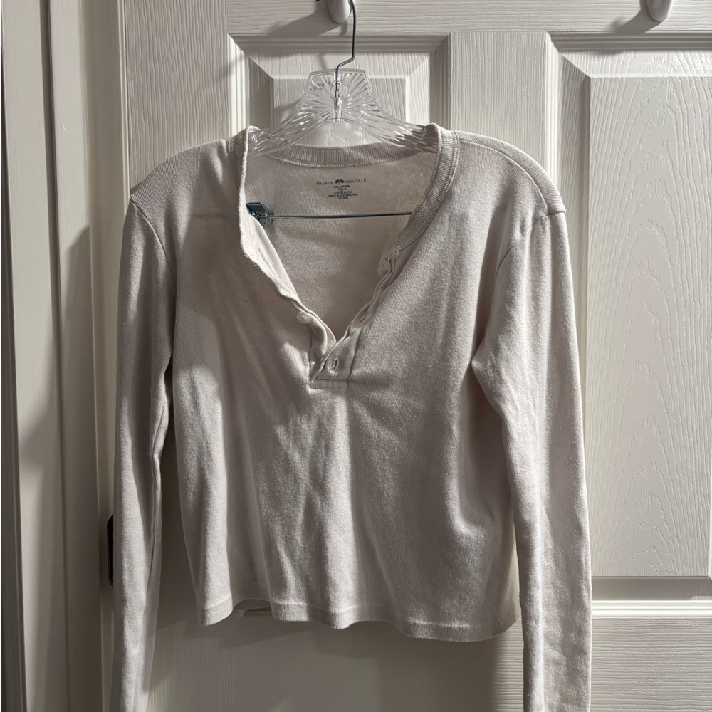 Brandy Melville Cream Long Sleeve Crop Top